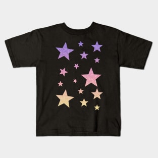 Pink Purple Yellow Ombre Faux Glitter Stars Kids T-Shirt